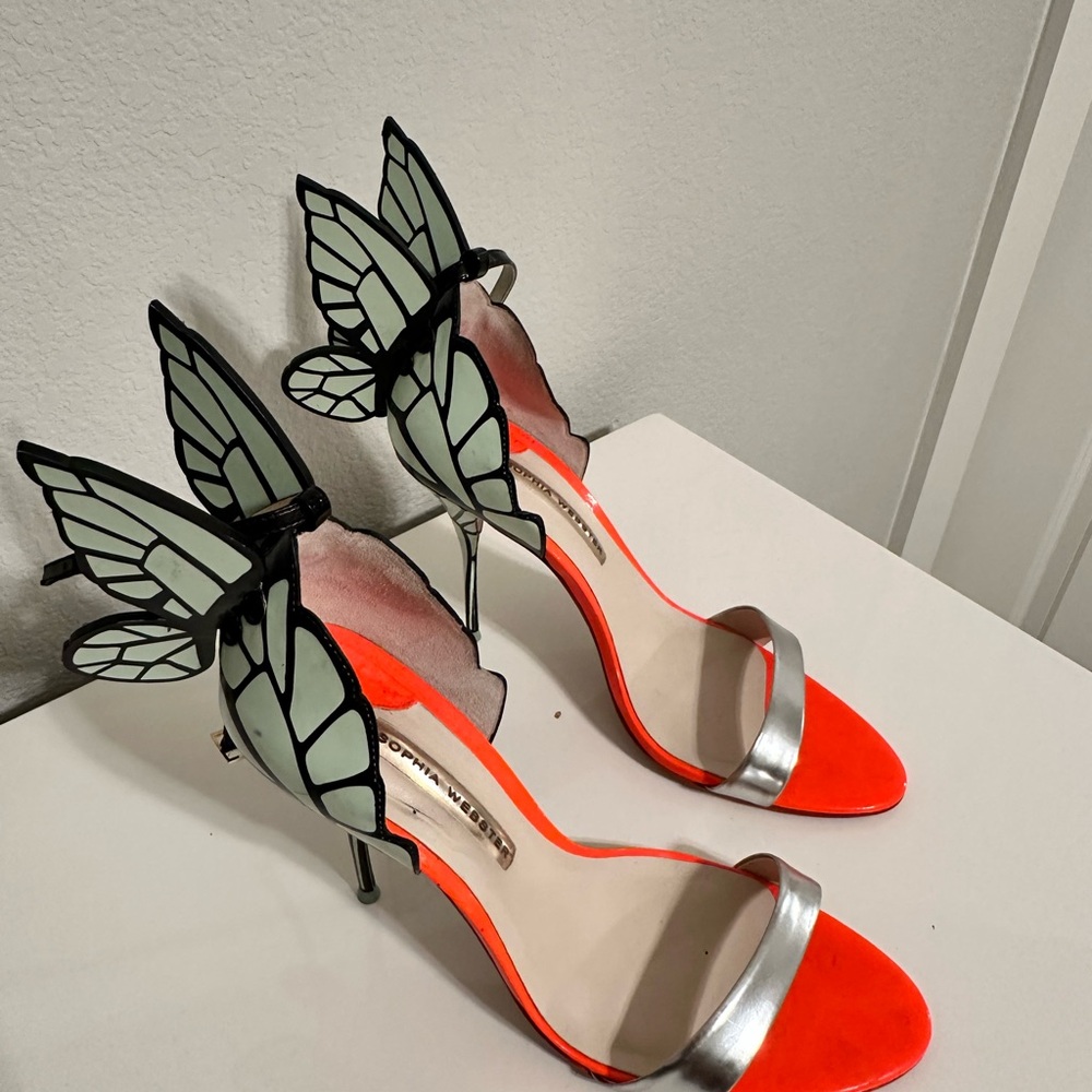 Sophia Webster Orange and Silver Heels with Butterfly Design